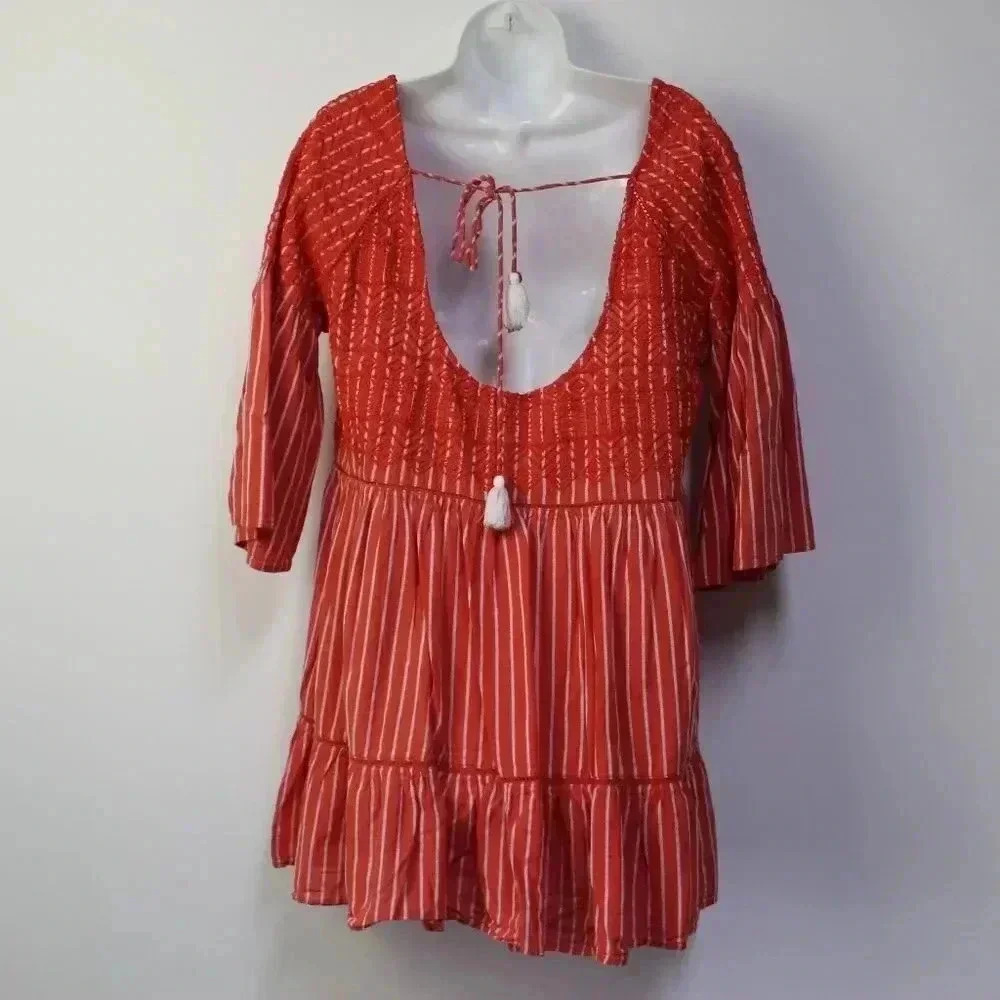 free people boho orange prairie dress scoop back - Picture 6 of 11